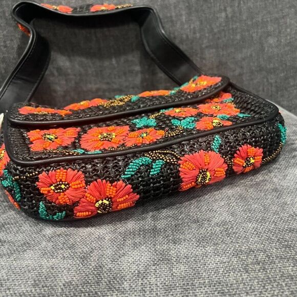 STAUD Tommy Raffia Beaded Bag California Poppy Floral - Picture 6 of 16